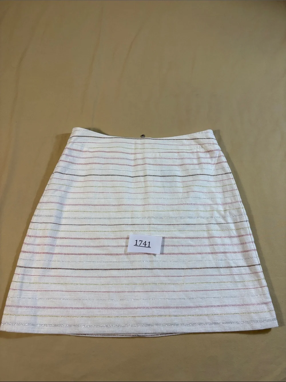 LOFT‎ NWT Shimmer Stripe Linen Blend A-Line Mini Skirt Ivory Pink Gold Metallic